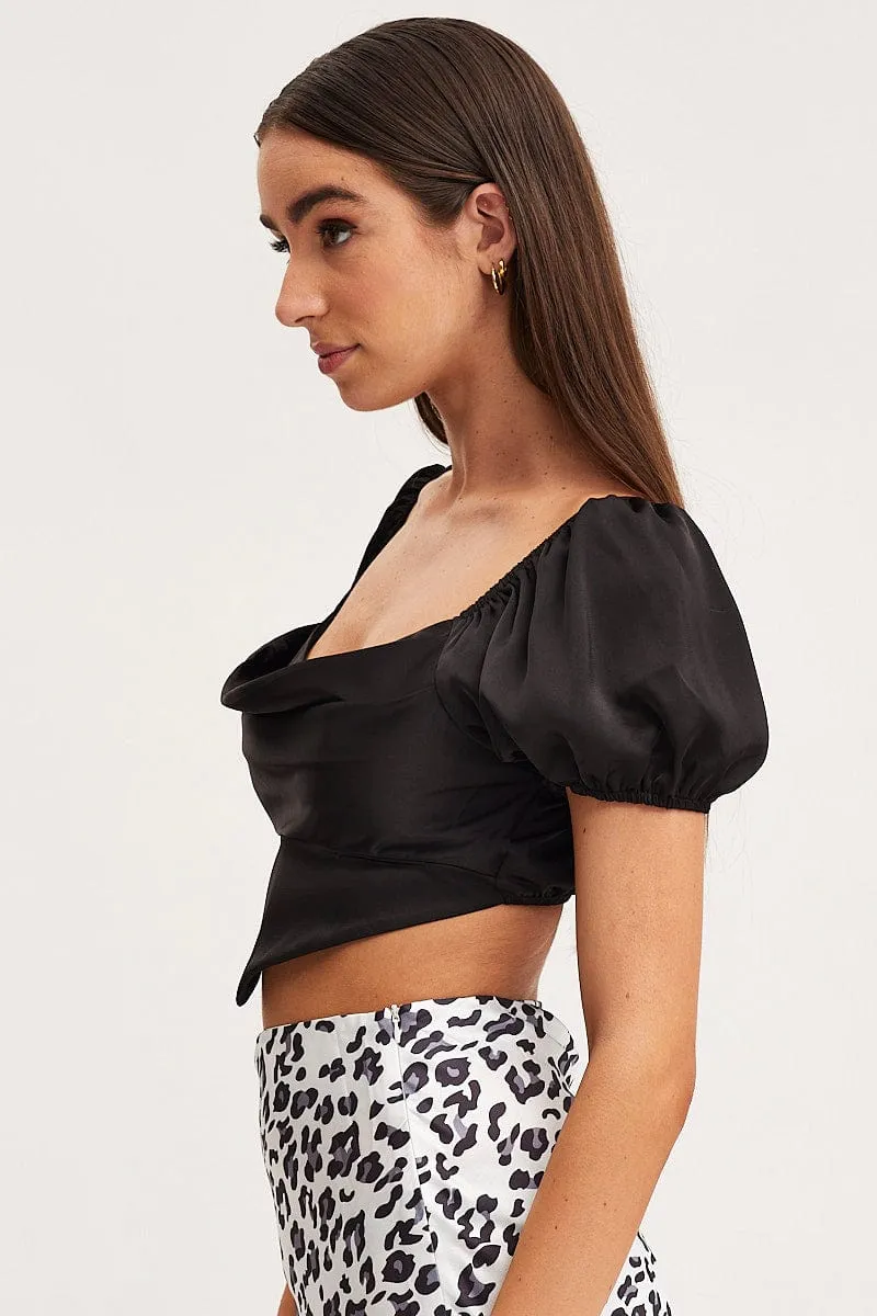 Black Scarf Top Short Sleeve Crop sold by Ally Fashion product image thumbnail 4