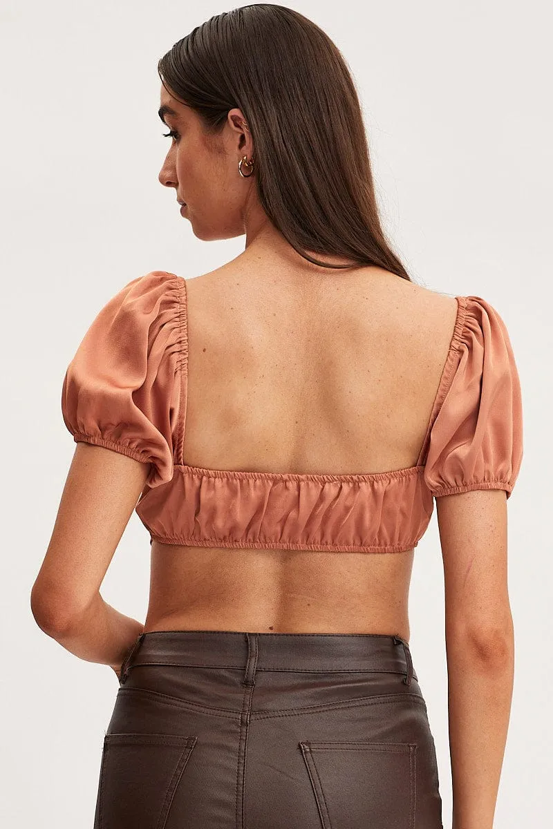 Brown Scarf Top Short Sleeve Crop sold by Ally Fashion product image thumbnail 5