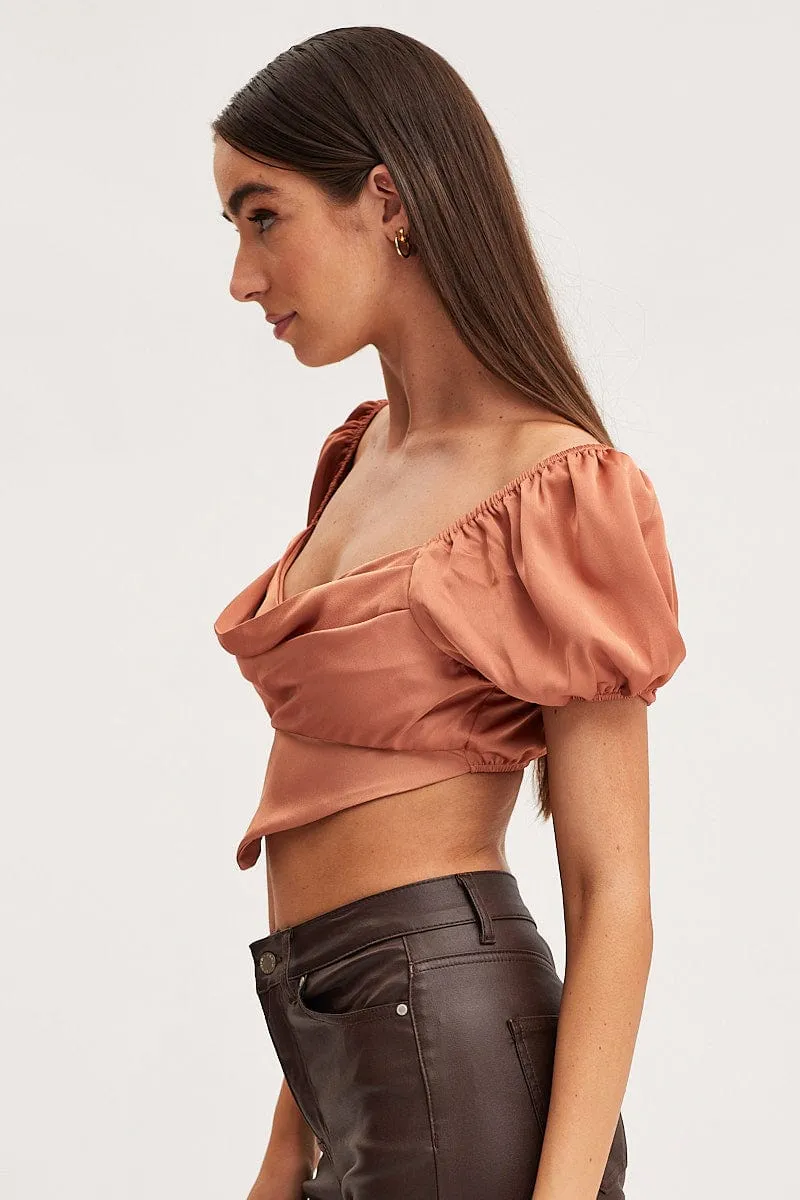 Brown Scarf Top Short Sleeve Crop sold by Ally Fashion product image thumbnail 4