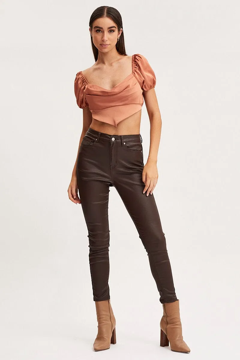 Brown Scarf Top Short Sleeve Crop sold by Ally Fashion product image thumbnail 2