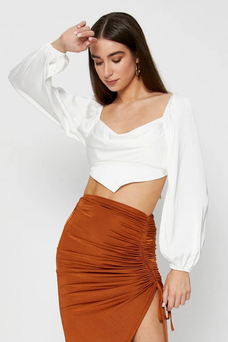 White Scarf Top Long Sleeve Crop sold by Ally Fashion product image thumbnail 3