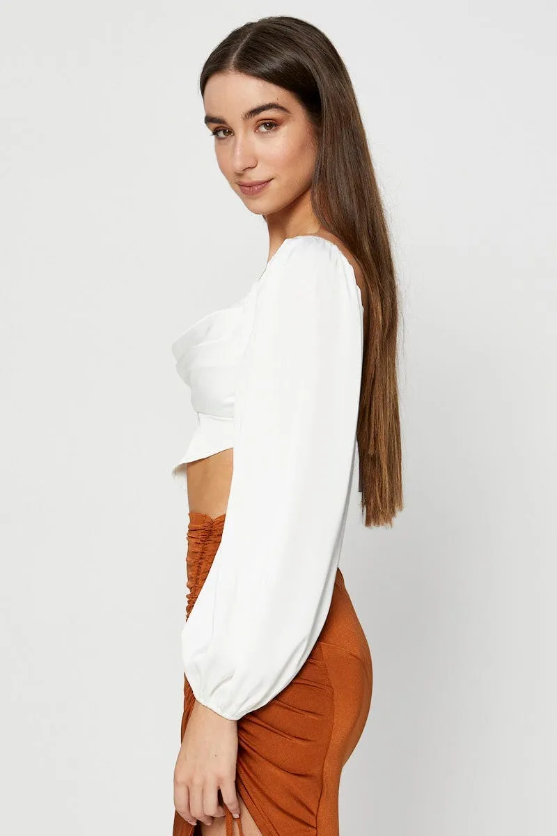 White Scarf Top Long Sleeve Crop sold by Ally Fashion product image thumbnail 4