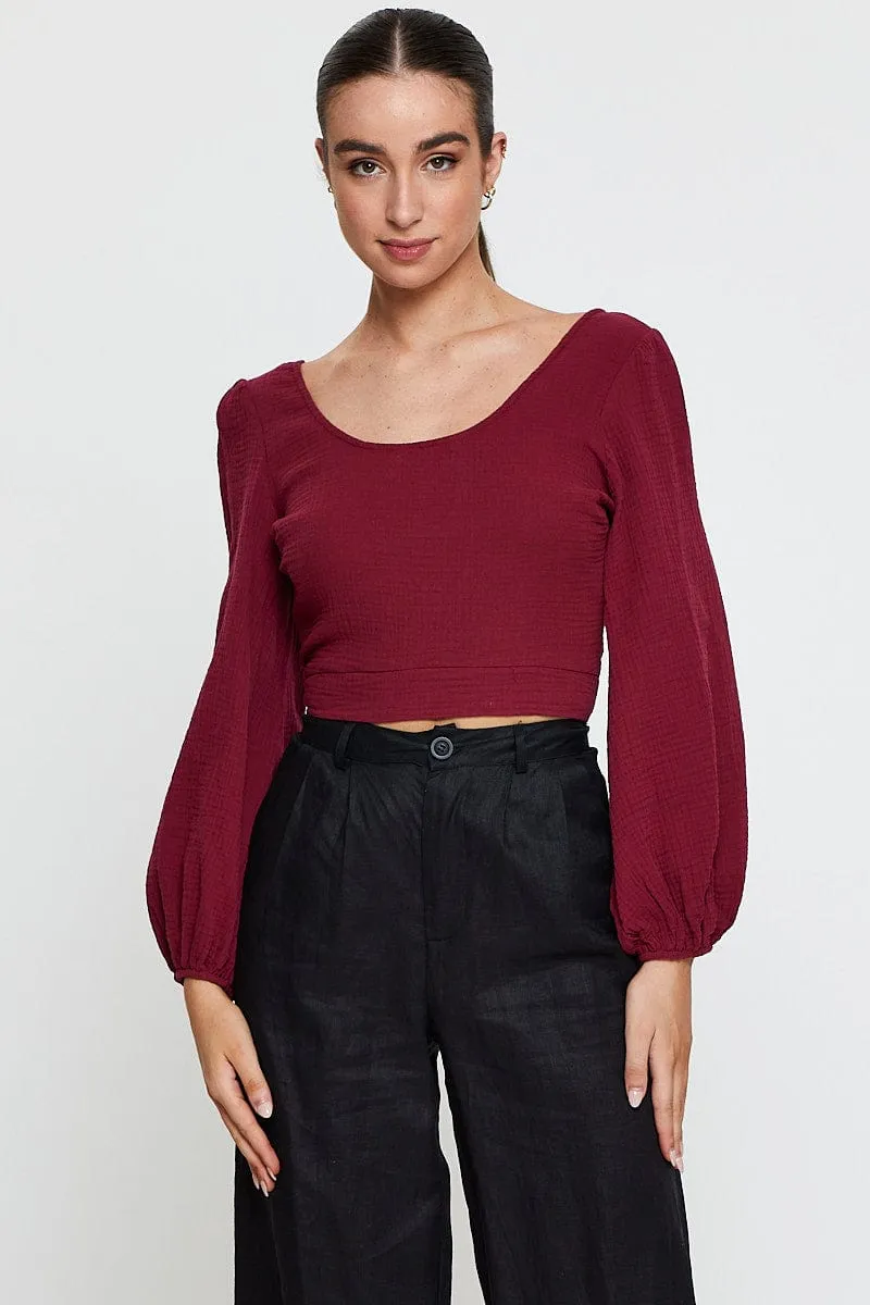 Red Crop Top Long Sleeve Round Neck sold by Ally Fashion product image thumbnail 3