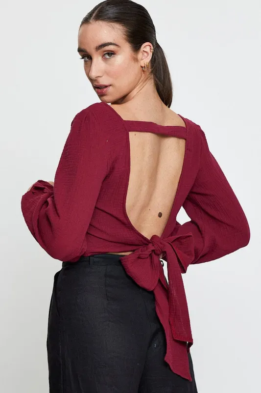 Red Crop Top Long Sleeve Round Neck sold by Ally Fashion