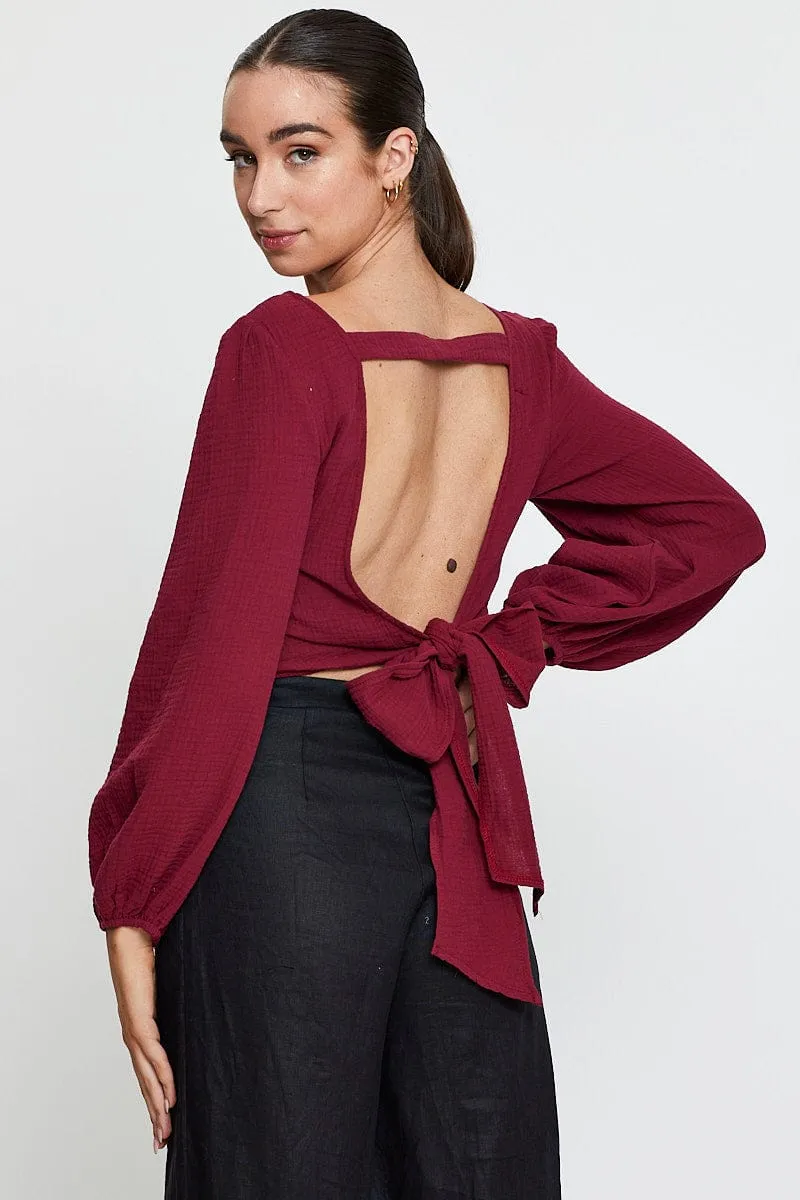 Red Crop Top Long Sleeve Round Neck sold by Ally Fashion product image thumbnail 5
