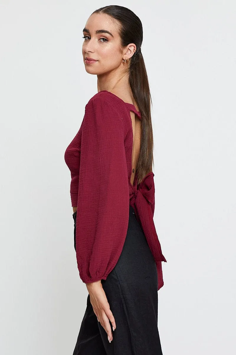 Red Crop Top Long Sleeve Round Neck sold by Ally Fashion product image thumbnail 4
