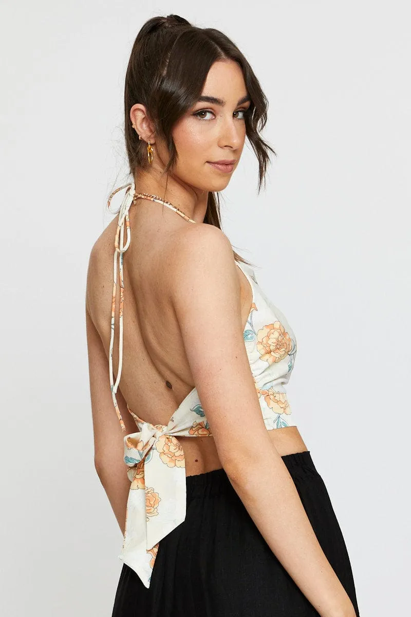 Print Crop Top Sleeveless Cowl Neck Satin sold by Ally Fashion product image thumbnail 2