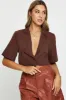 Brown Crop Shirts Short Sleeve Collared sold by Ally Fashion