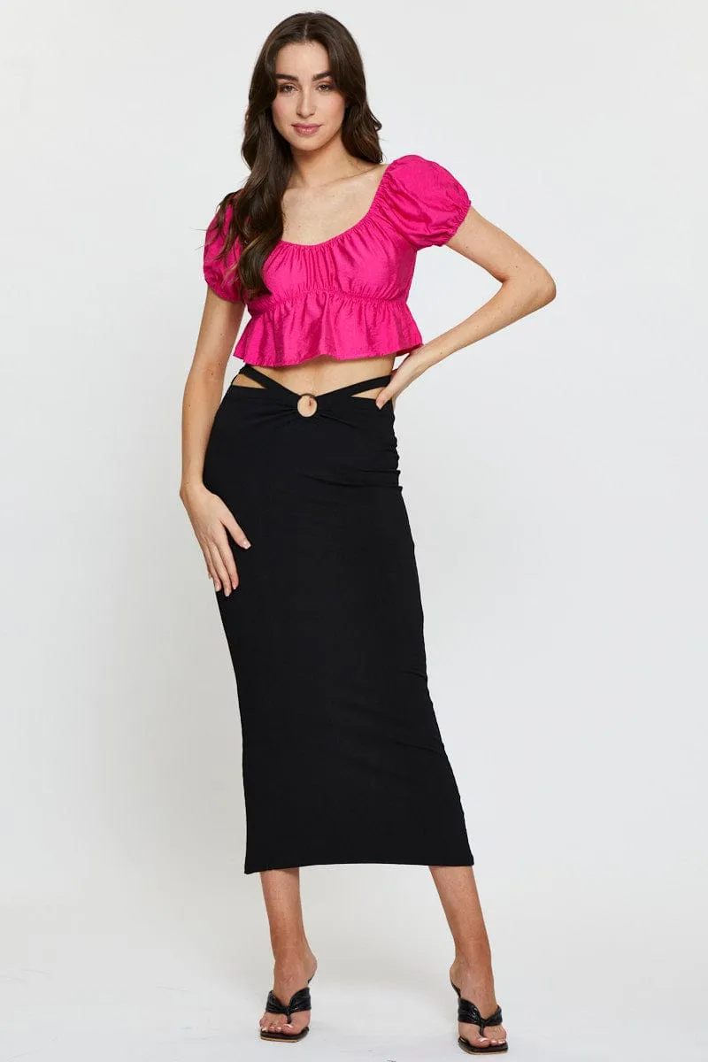 Pink Crop Top Short Sleeve Square Neck sold by Ally Fashion product image thumbnail 2