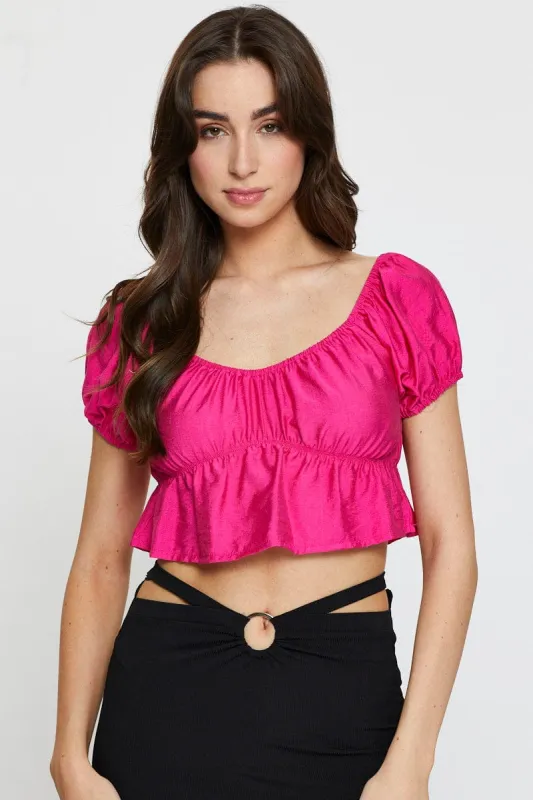 Pink Crop Top Short Sleeve Square Neck sold by Ally Fashion