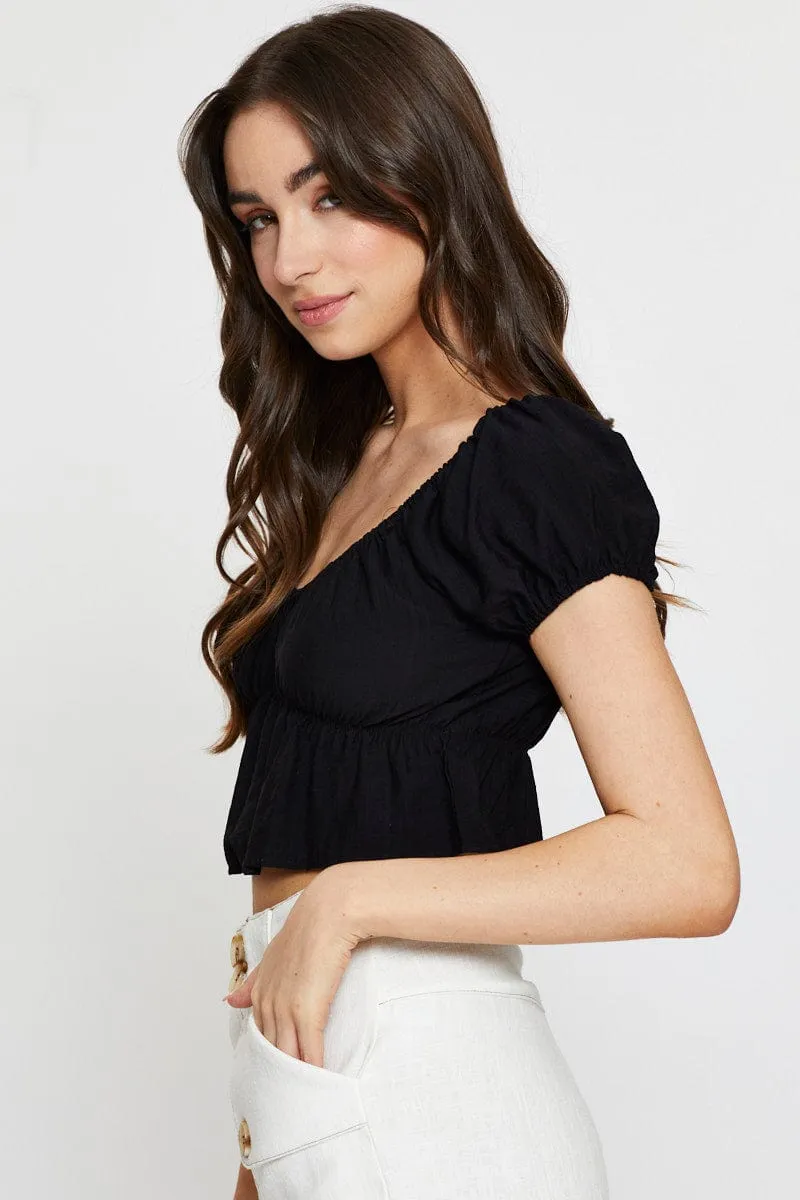 Black Crop Top Short Sleeve Square Neck sold by Ally Fashion product image thumbnail 4