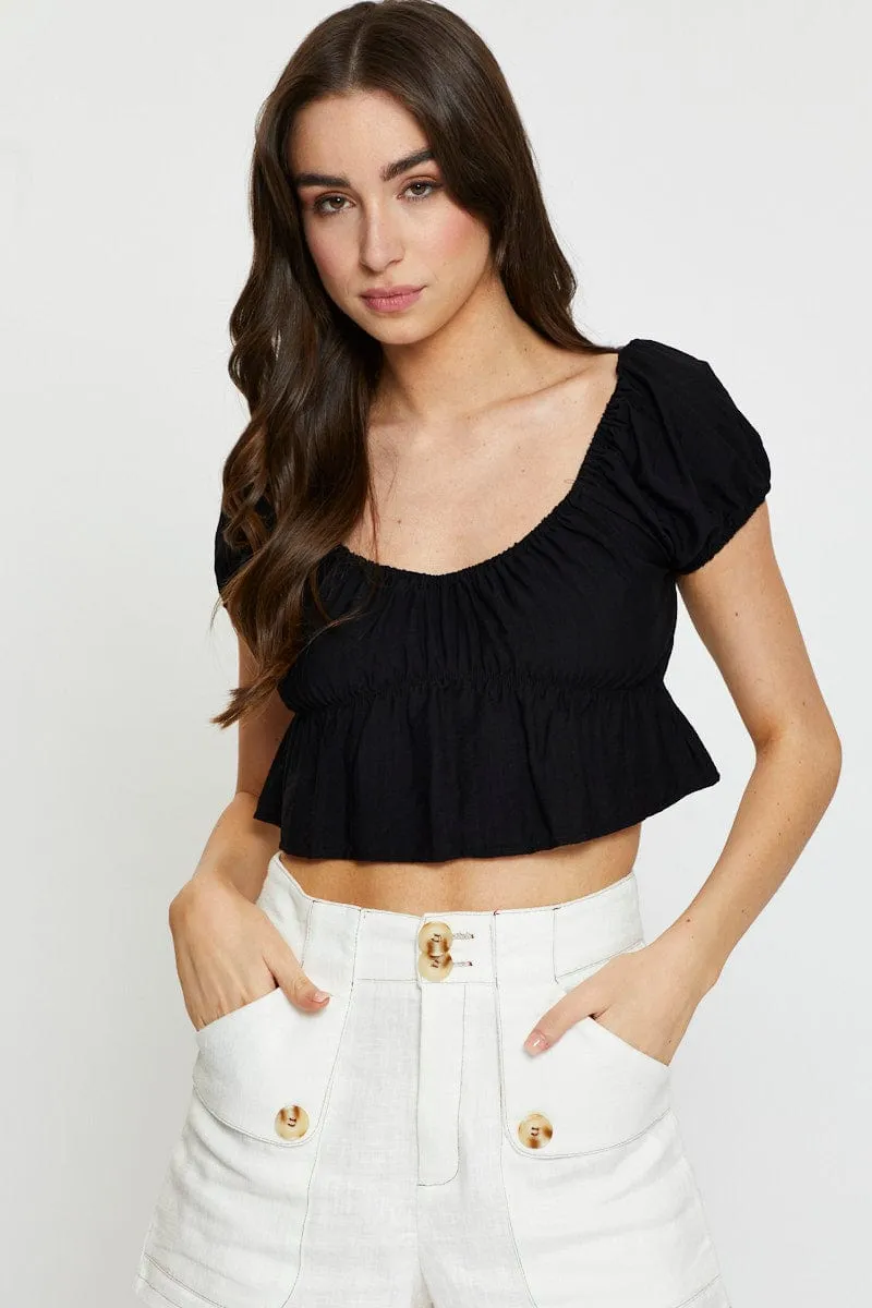 Black Crop Top Short Sleeve Square Neck sold by Ally Fashion product image thumbnail 3
