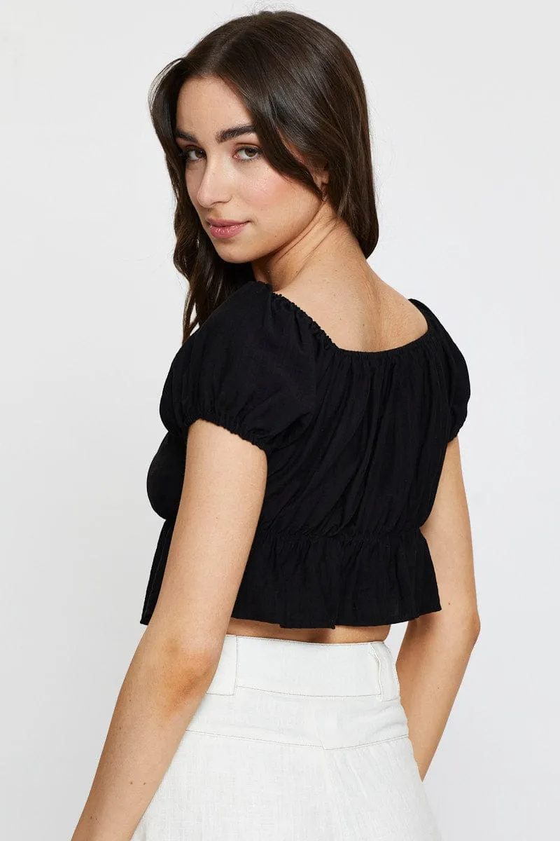Black Crop Top Short Sleeve Square Neck sold by Ally Fashion product image thumbnail 5