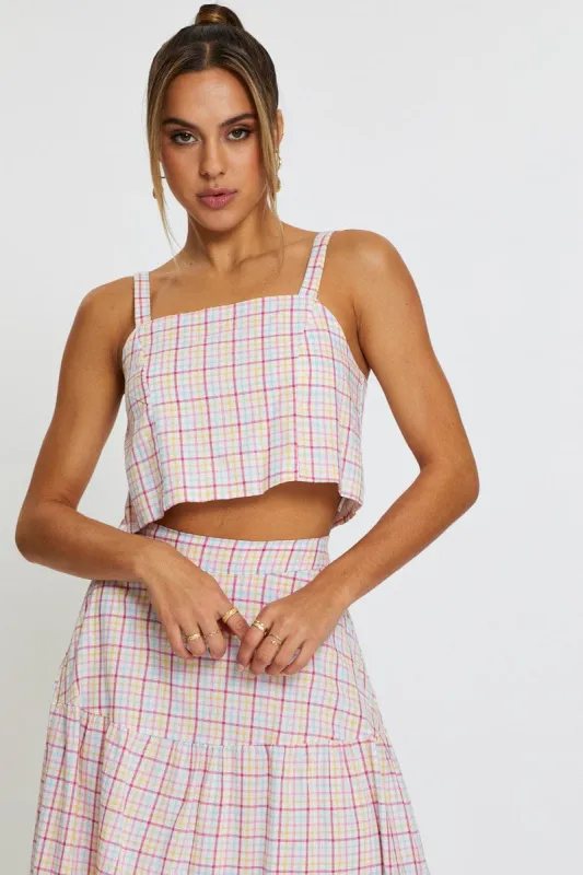 Blue Check Singlet Top Square Neck Linen sold by Ally Fashion