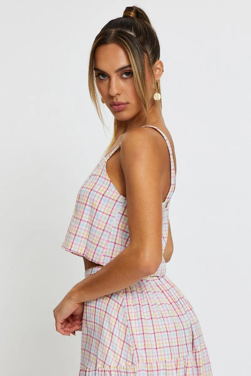 Blue Check Singlet Top Square Neck Linen sold by Ally Fashion product image thumbnail 4