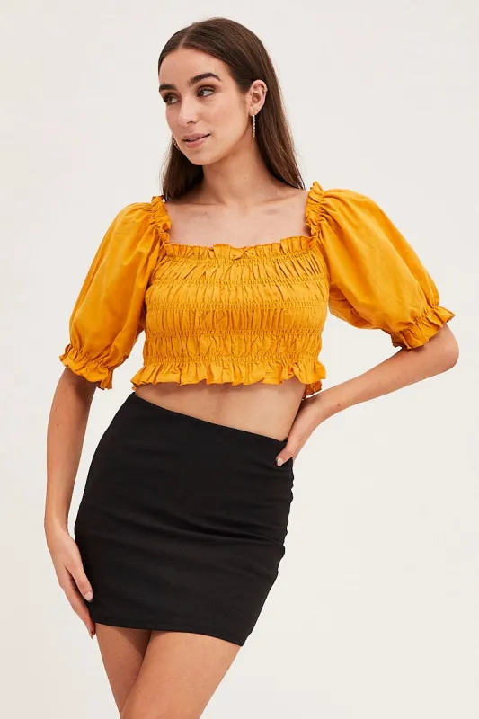Orange Crop Top Short Sleeve Shirred sold by Ally Fashion