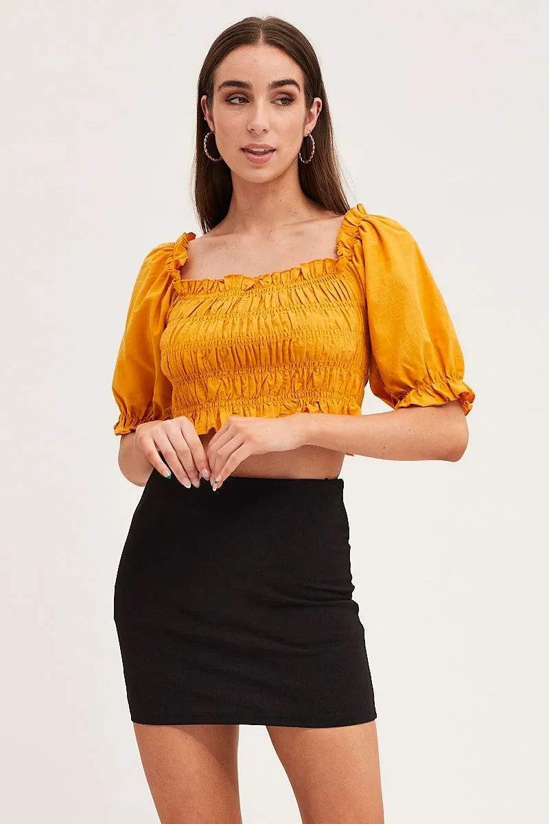 Orange Crop Top Short Sleeve Shirred sold by Ally Fashion product image thumbnail 3
