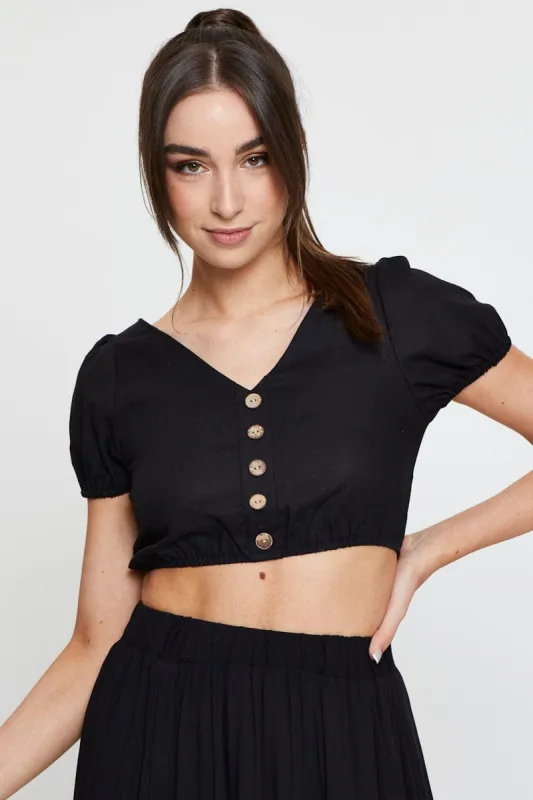 Black Crop Top Short Sleeve sold by Ally Fashion