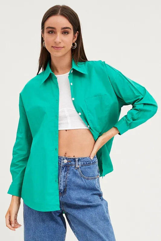 Green Relaxed Shirts Long Sleeve Button Up sold by Ally Fashion