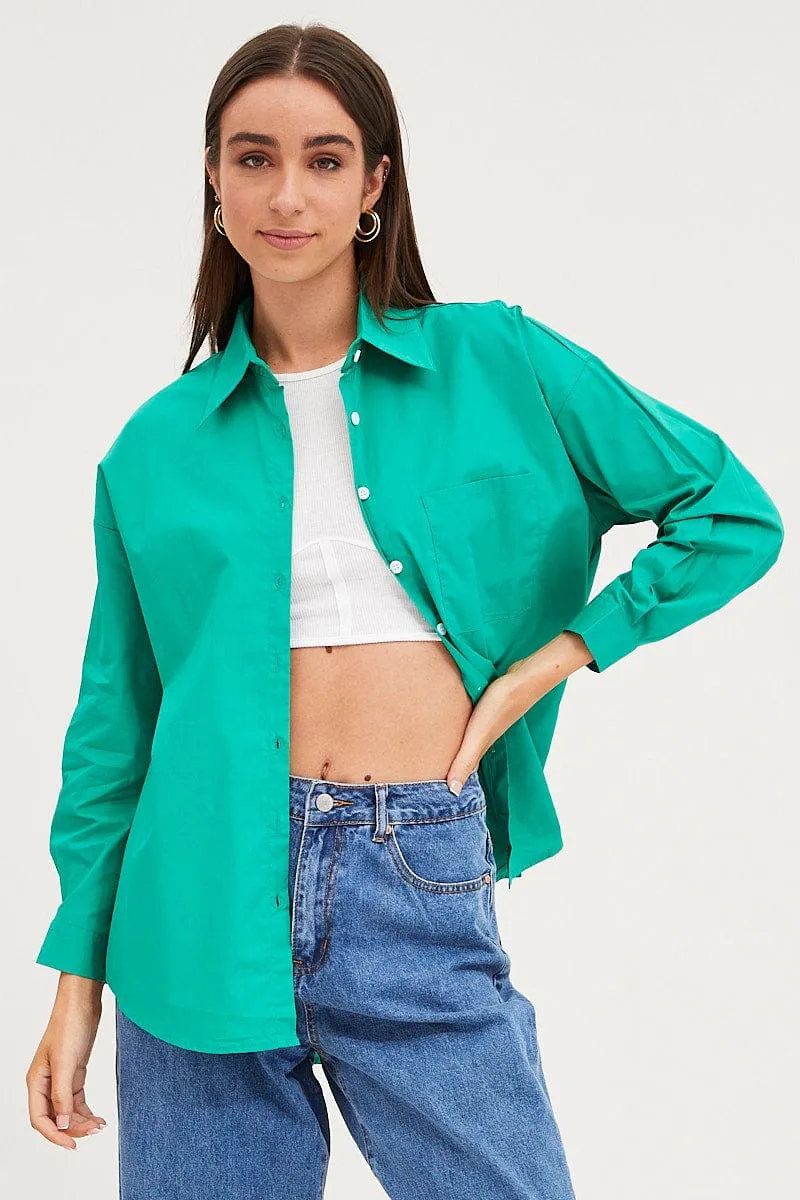 Green Relaxed Shirts Long Sleeve Button Up sold by Ally Fashion