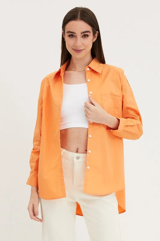 Orange Relaxed Shirts Long Sleeve Button Up sold by Ally Fashion