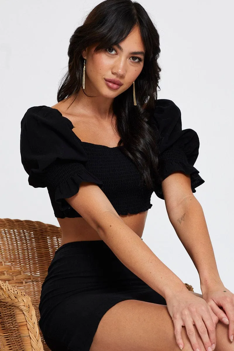Black Crop Top Short Sleeve Round Neck sold by Ally Fashion
