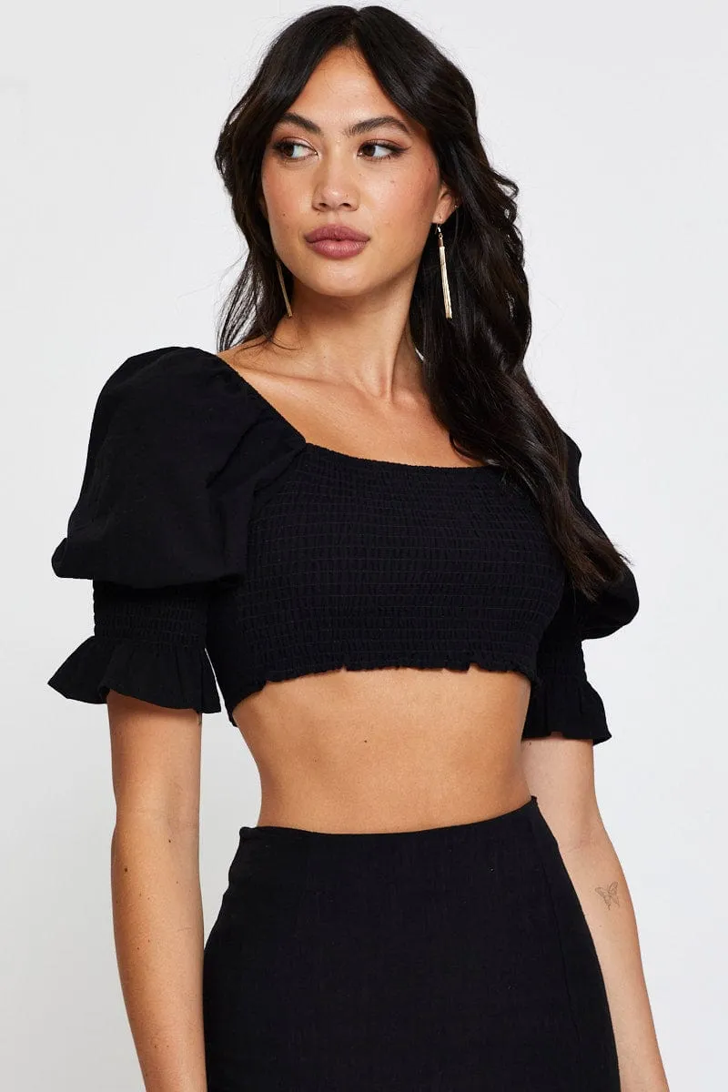 Black Crop Top Short Sleeve Round Neck sold by Ally Fashion product image thumbnail 3