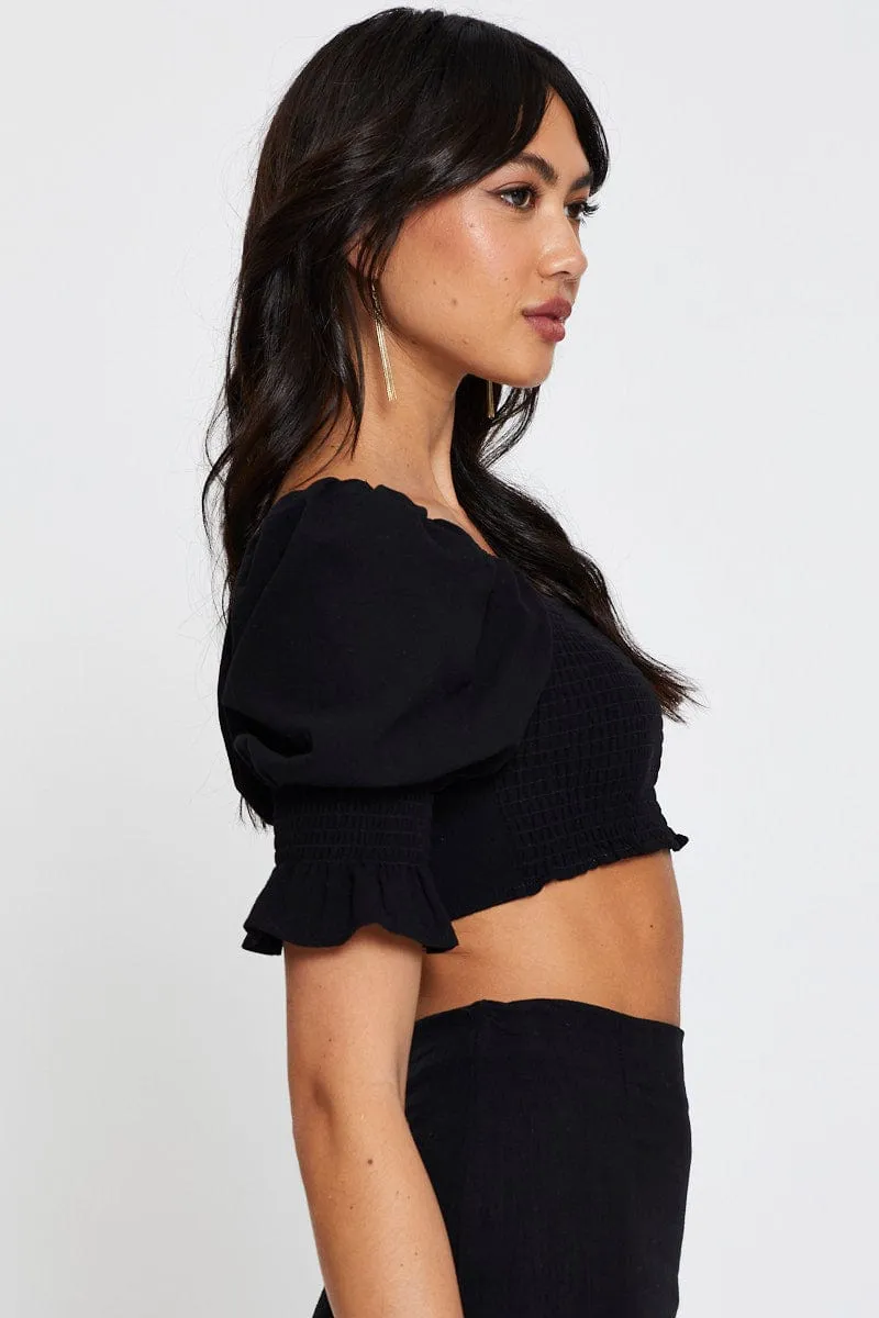 Black Crop Top Short Sleeve Round Neck sold by Ally Fashion product image thumbnail 4