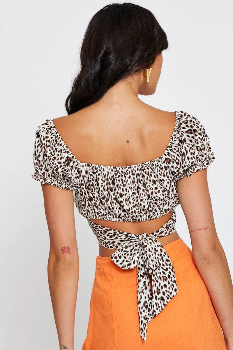 Print Crop Top Short Sleeve Tie Up sold by Ally Fashion product image thumbnail 5