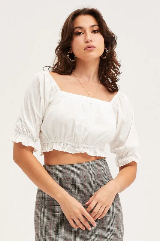 White Crop Top Three-Quarter sold by Ally Fashion