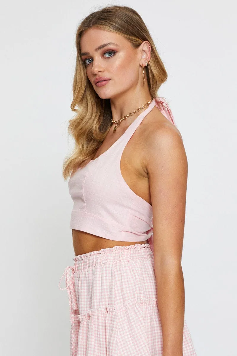Pink Halter Top Sleeveless Crop sold by Ally Fashion product image thumbnail 4
