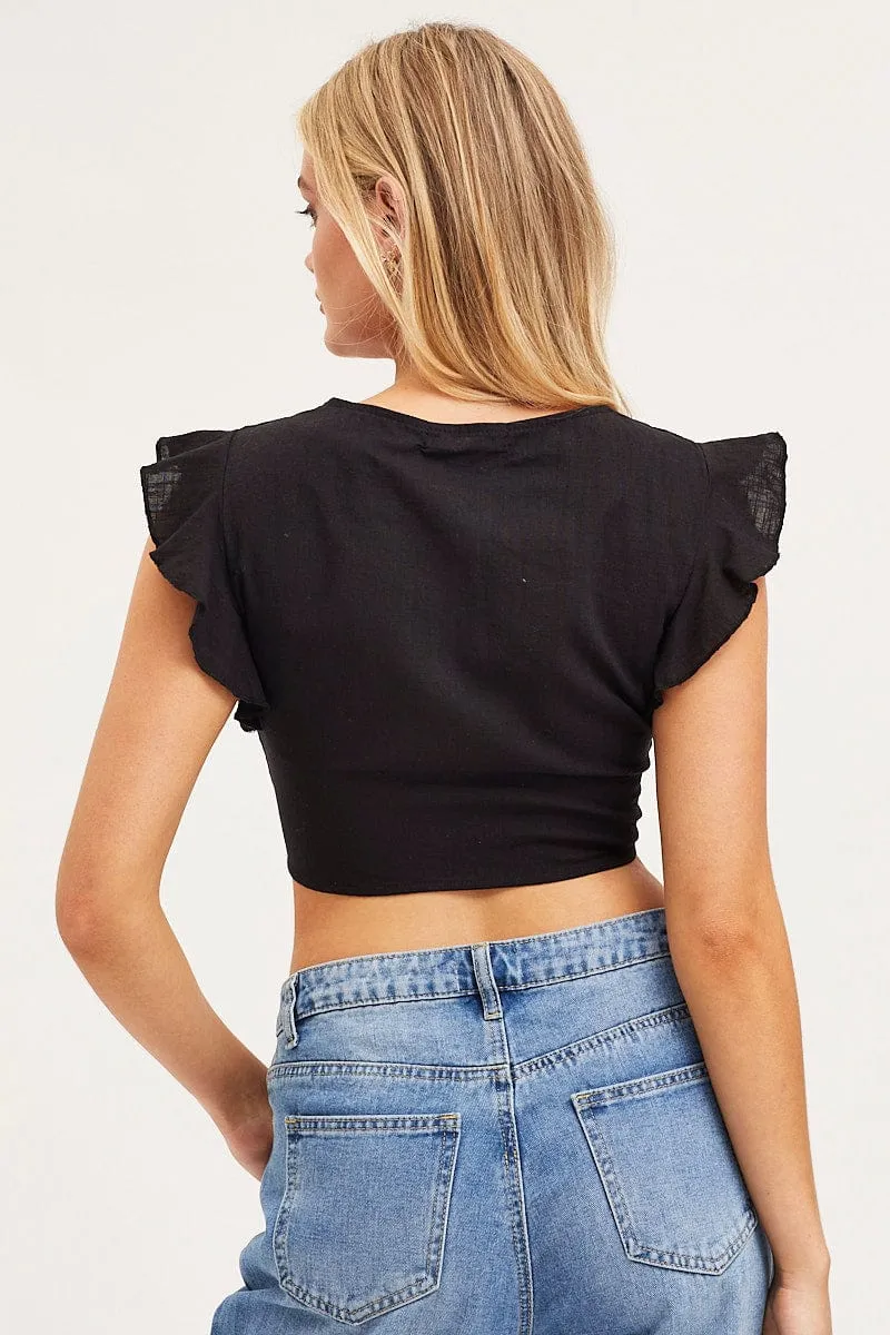Black Crop Top Short Sleeve Tie Front sold by Ally Fashion product image thumbnail 5