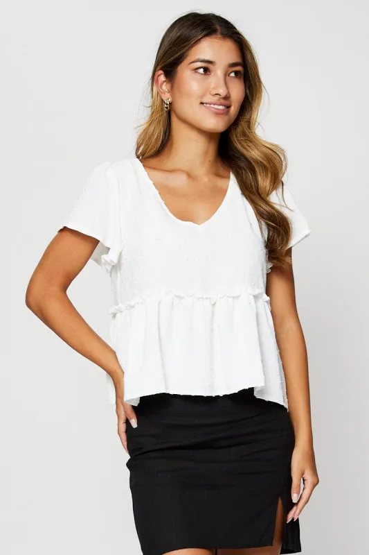 White Peplum Top Short Sleeve Button Front sold by Ally Fashion