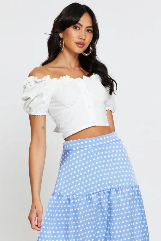 White Crop Top Short Sleeve Sweetheart Button Front sold by Ally Fashion