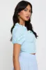 Blue Crop Top Short Sleeve Sweetheart Button Front sold by Ally Fashion