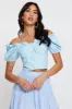 Blue Crop Top Short Sleeve Sweetheart Button Front sold by Ally Fashion