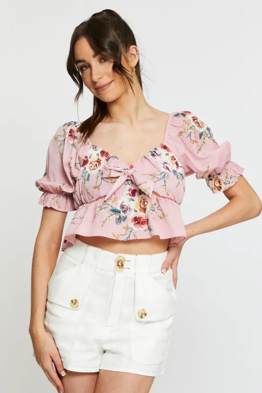 Print Crop Top Short Sleeve Tie Up sold by Ally Fashion