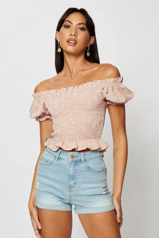 Geo Print Crop Top Short Sleeve Off Shoulder sold by Ally Fashion