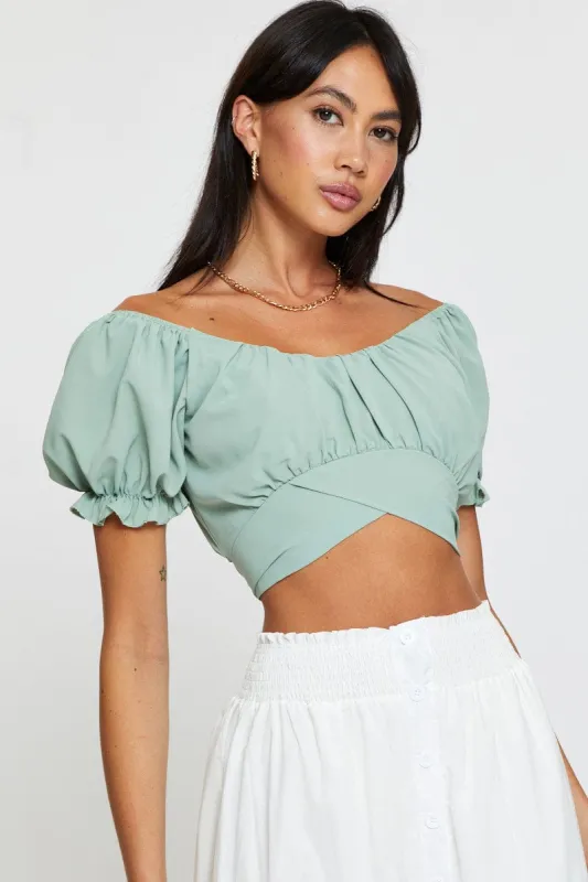 Green Crop Top Short Sleeve Off Shoulder sold by Ally Fashion