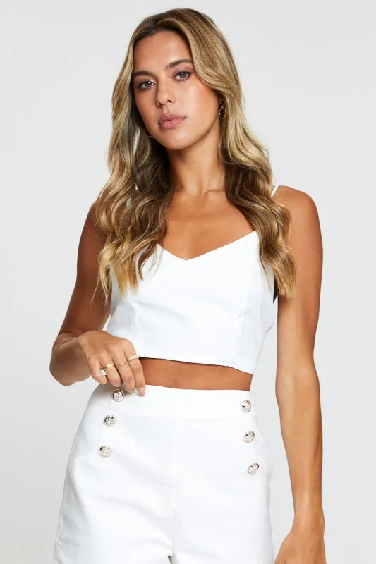 White Crop Top Sleeveless V-Neck sold by Ally Fashion