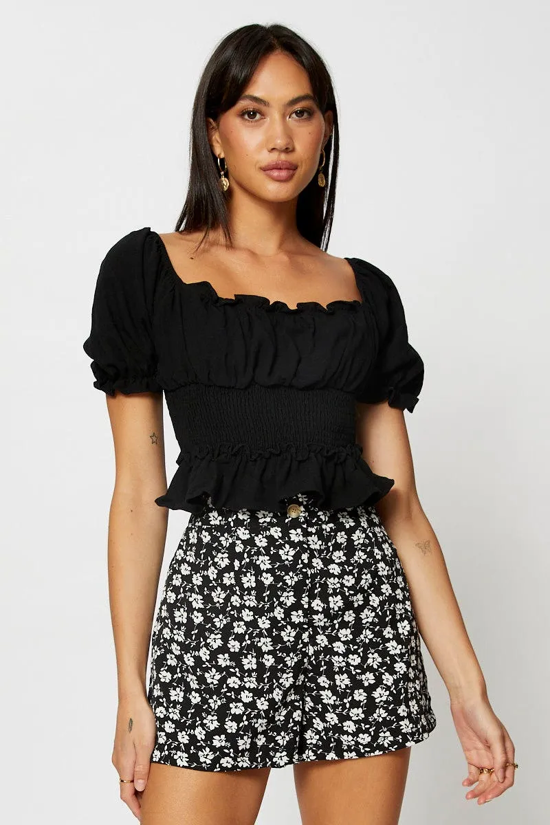 Black Crop Shirts Short Sleeve sold by Ally Fashion product image thumbnail 3