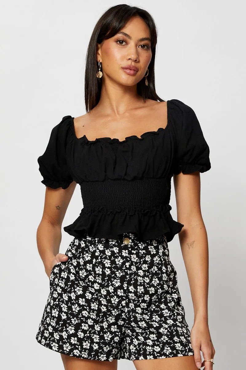 Black Crop Shirts Short Sleeve sold by Ally Fashion