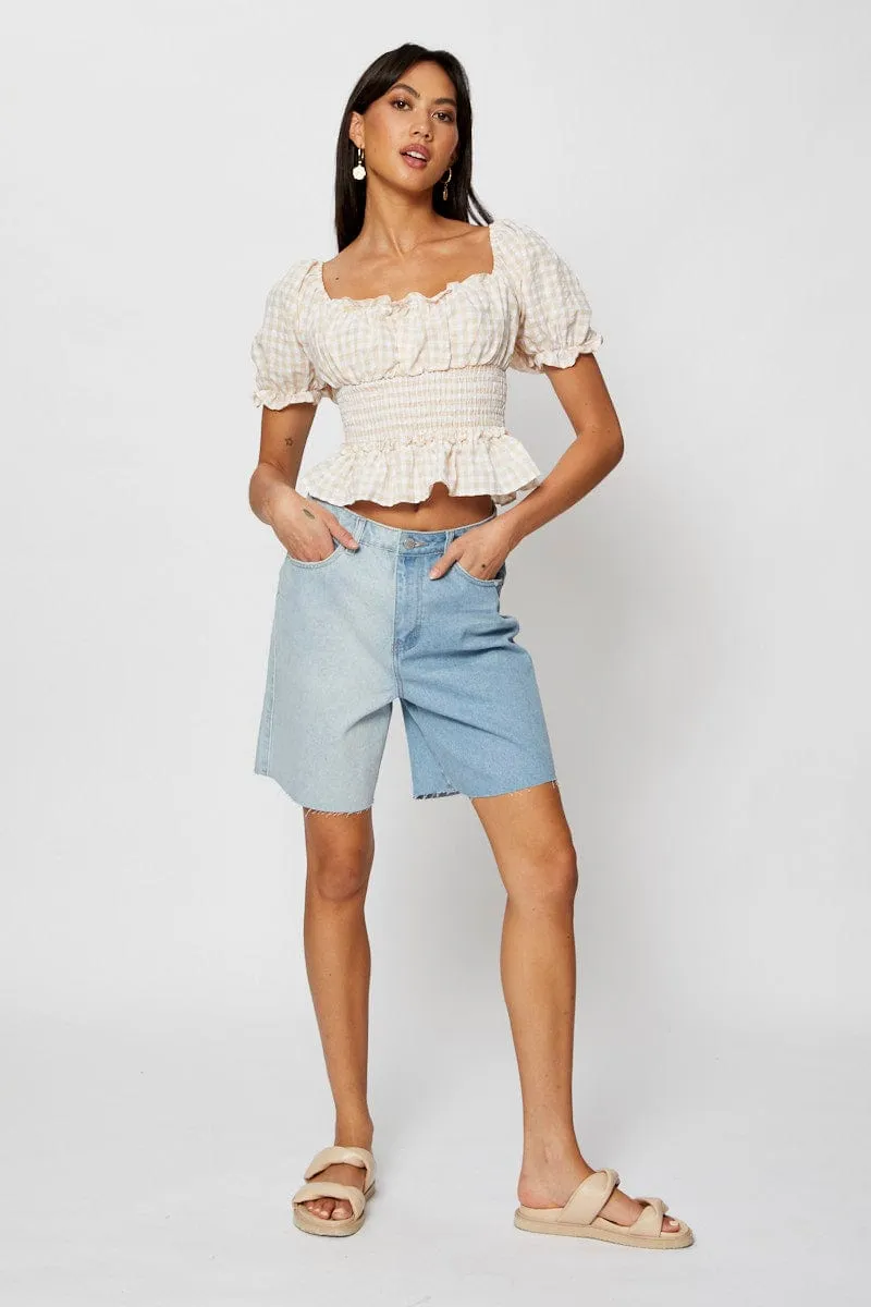 Check Crop Shirts Short Sleeve sold by Ally Fashion product image thumbnail 2