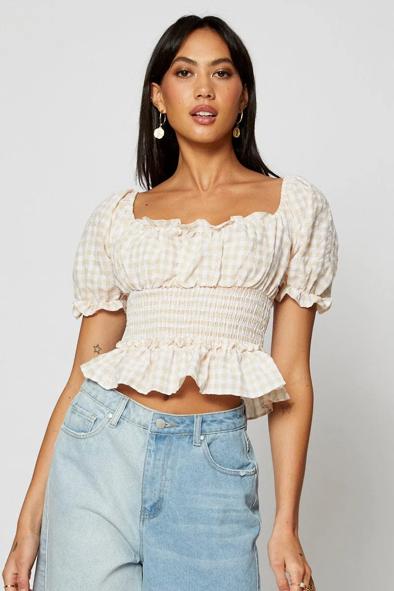 Check Crop Shirts Short Sleeve sold by Ally Fashion product image thumbnail 3