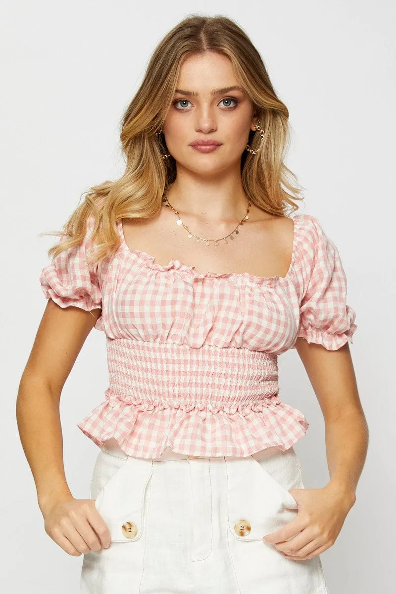 Check Crop Top Short Sleeve Square Neck sold by Ally Fashion product image thumbnail 3
