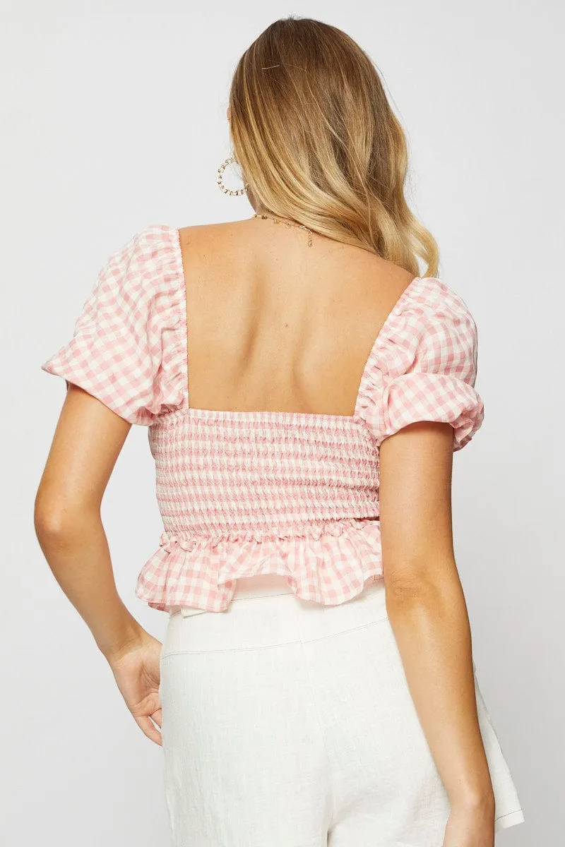 Check Crop Top Short Sleeve Square Neck sold by Ally Fashion product image thumbnail 4