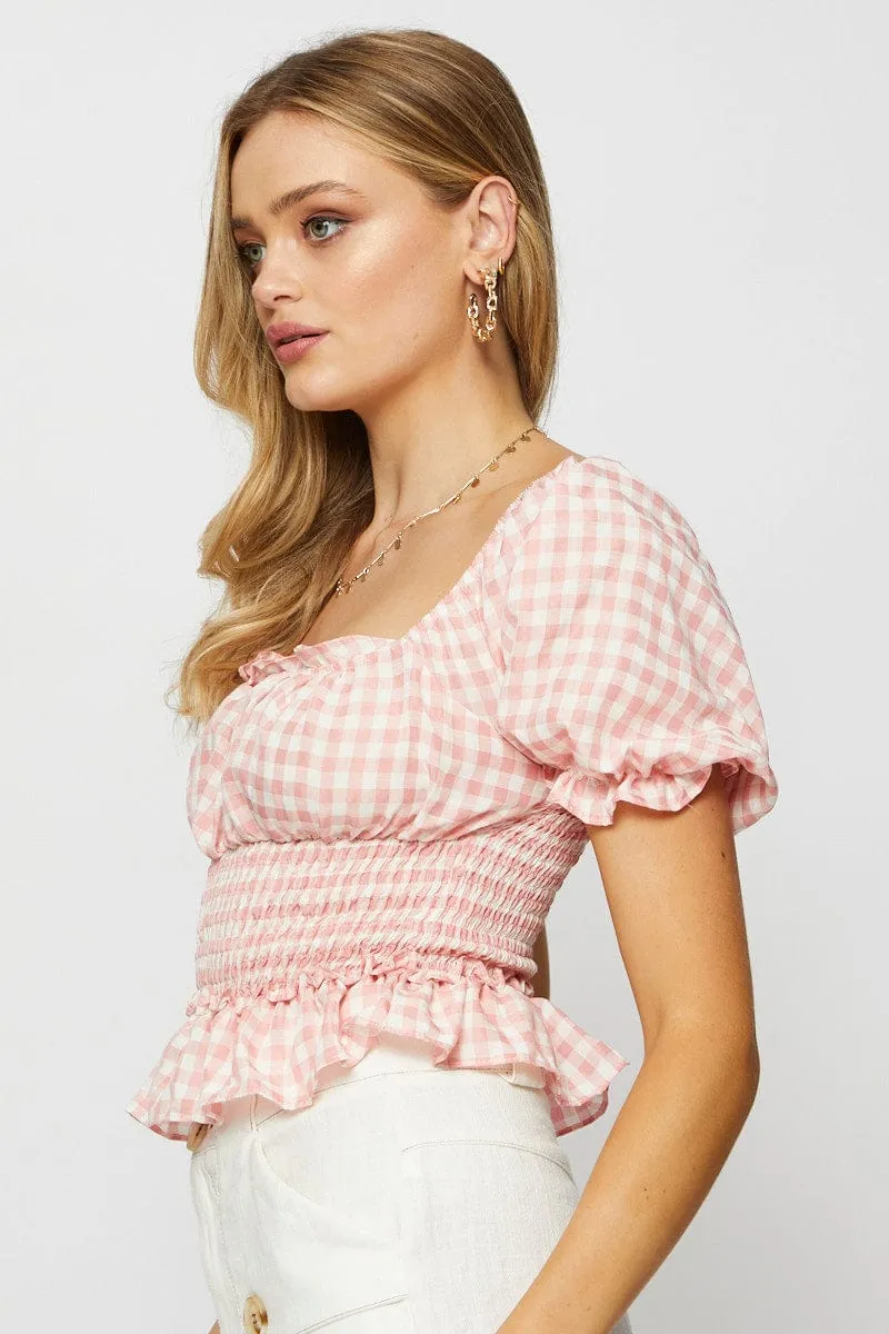 Check Crop Top Short Sleeve Square Neck sold by Ally Fashion product image thumbnail 5