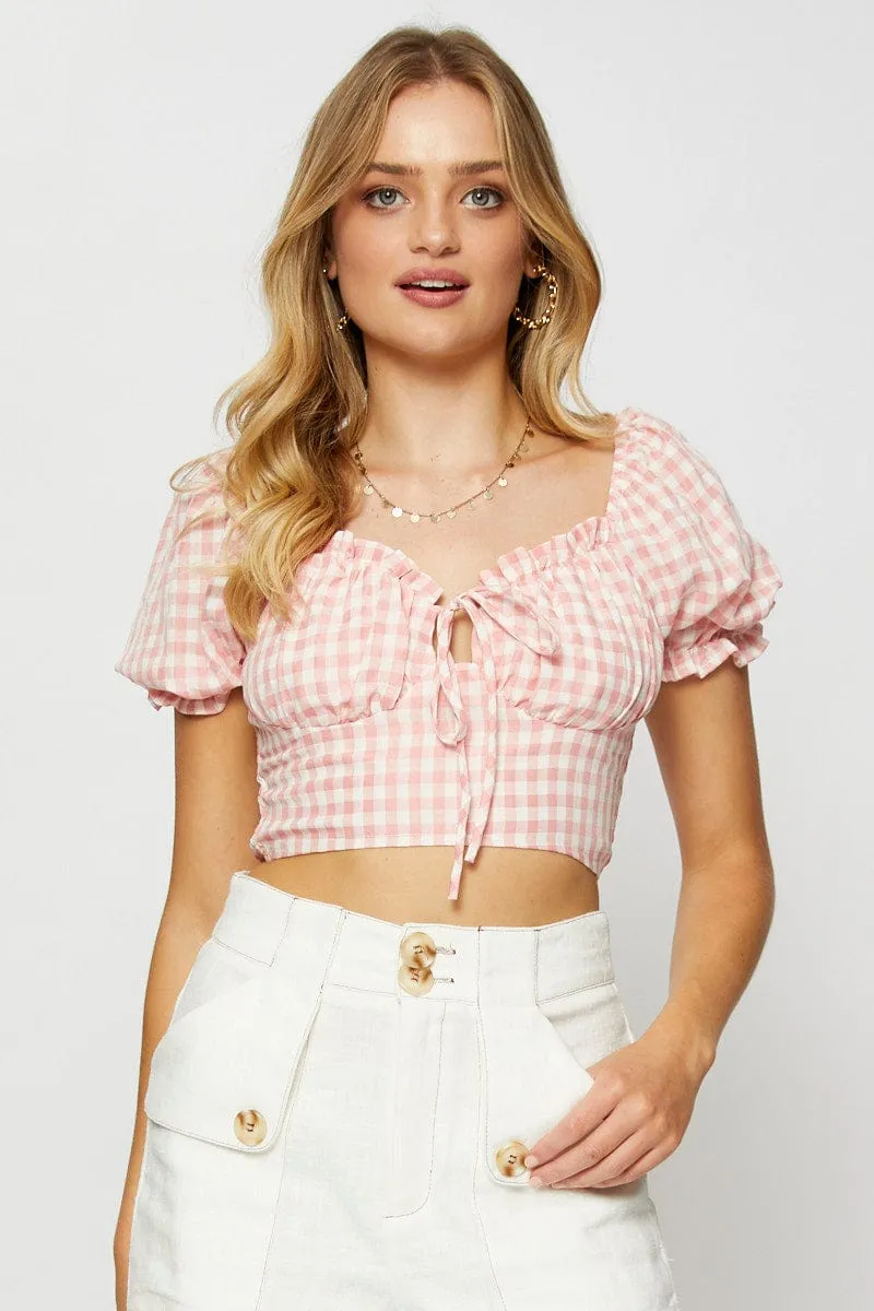 Check Crop Top Long Sleeve Sweetheart sold by Ally Fashion product image thumbnail 3