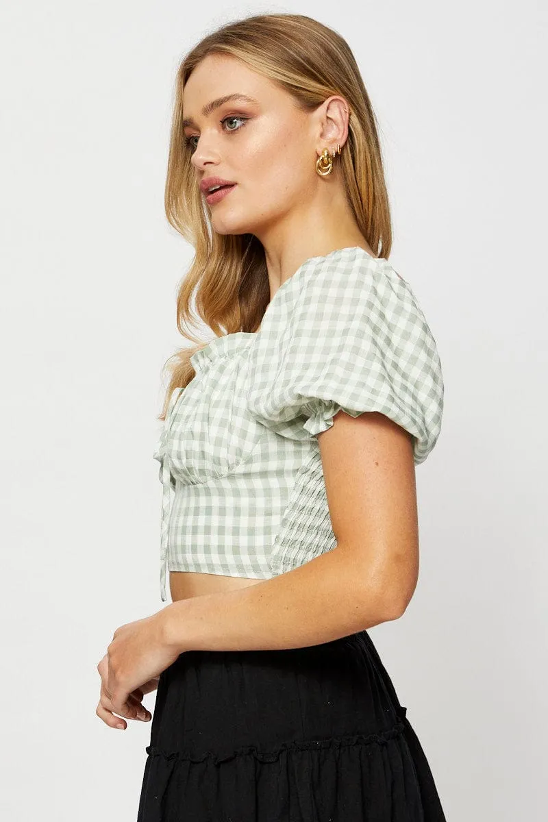 Check Crop Top Short Sleeve Tie Up sold by Ally Fashion product image thumbnail 4
