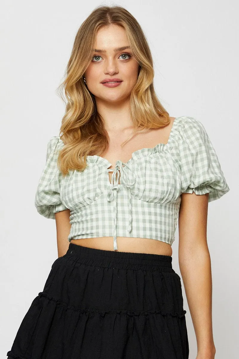 Check Crop Top Short Sleeve Tie Up sold by Ally Fashion